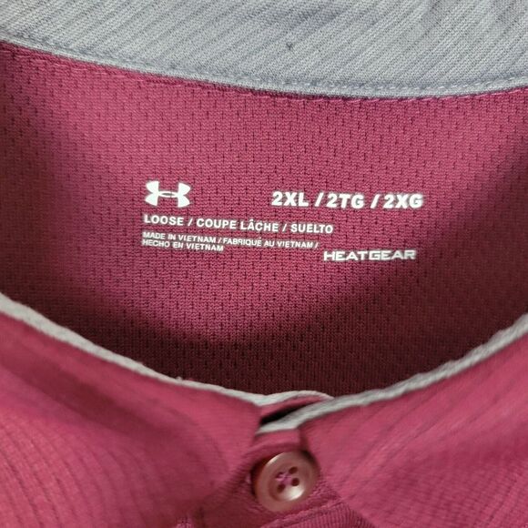Under Armour Mens Polo Shirt Size 2XL HeatGear Loose Fit Golf Red Maroon - Picture 4 of 7